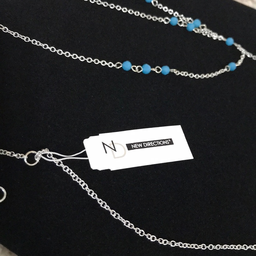 NEW DIRECTIONS ROSARY NECKLACE SILVER TONE BLUE BEADS - Picture 5 of 5